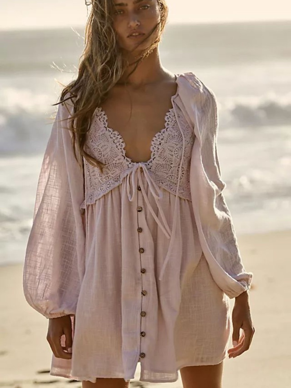 Free People Summer Struttin' Mini Dress in Mauve Pink - Size Large